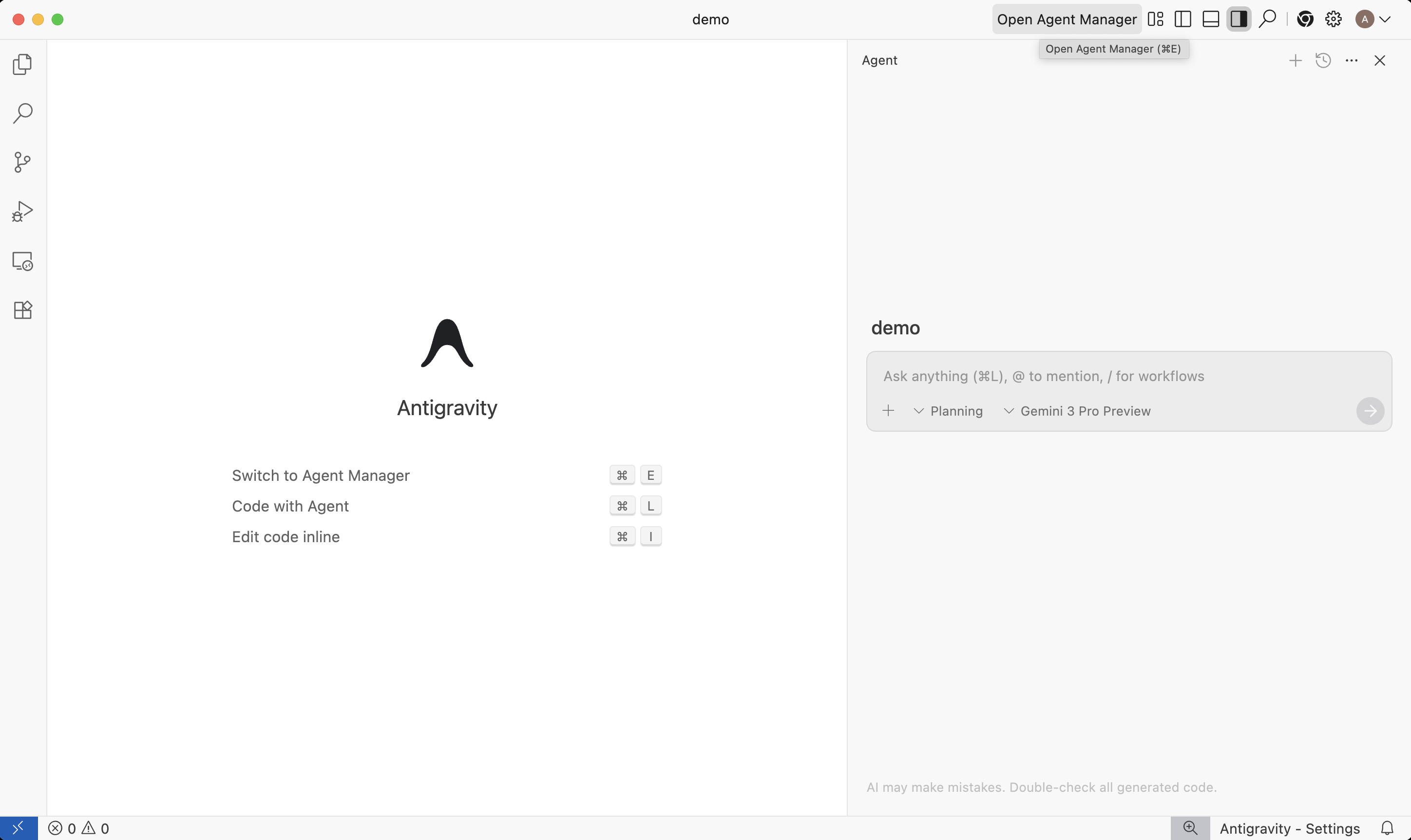 從 Antigravity IDE 編輯器開啟代理管理員